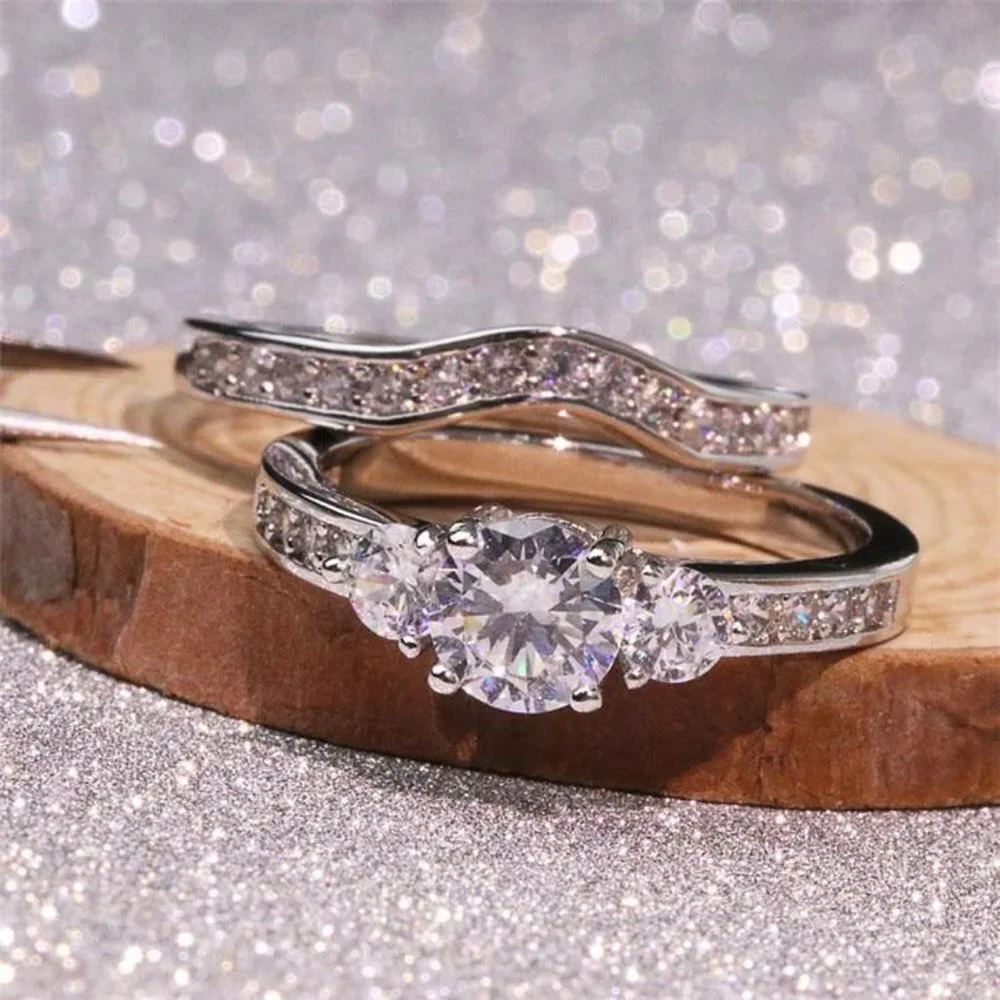 😍Shiny Round CZ Luxury Silver Beautiful Wedding Ring for Women, K876